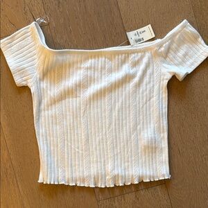 Aeropostale White Ribbed Asymmetrical Blouse